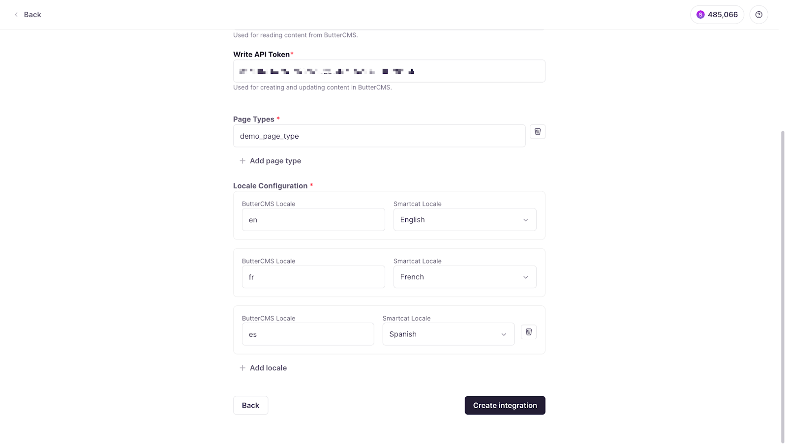 Smartcat language mapping screen matching ButterCMS locales to Smartcat languages