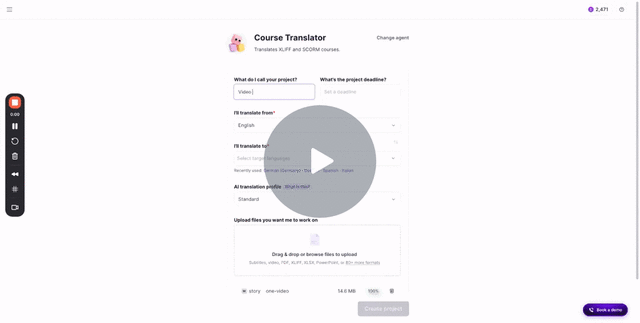 Storyline slide preview shown alongside translation segments in the CAT editor