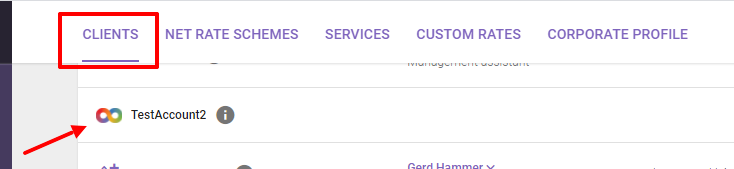 Vendor client list showing the infinity sign next to a client