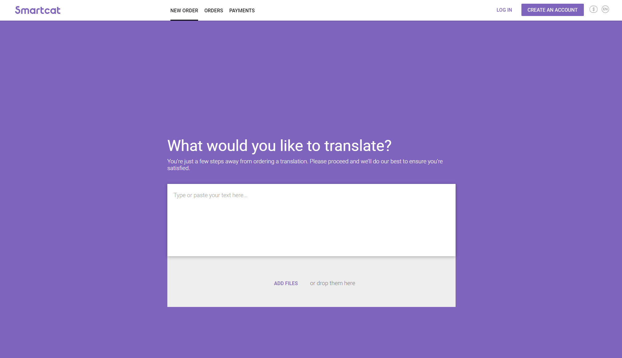 Standard Smartcat Client Portal with default branding