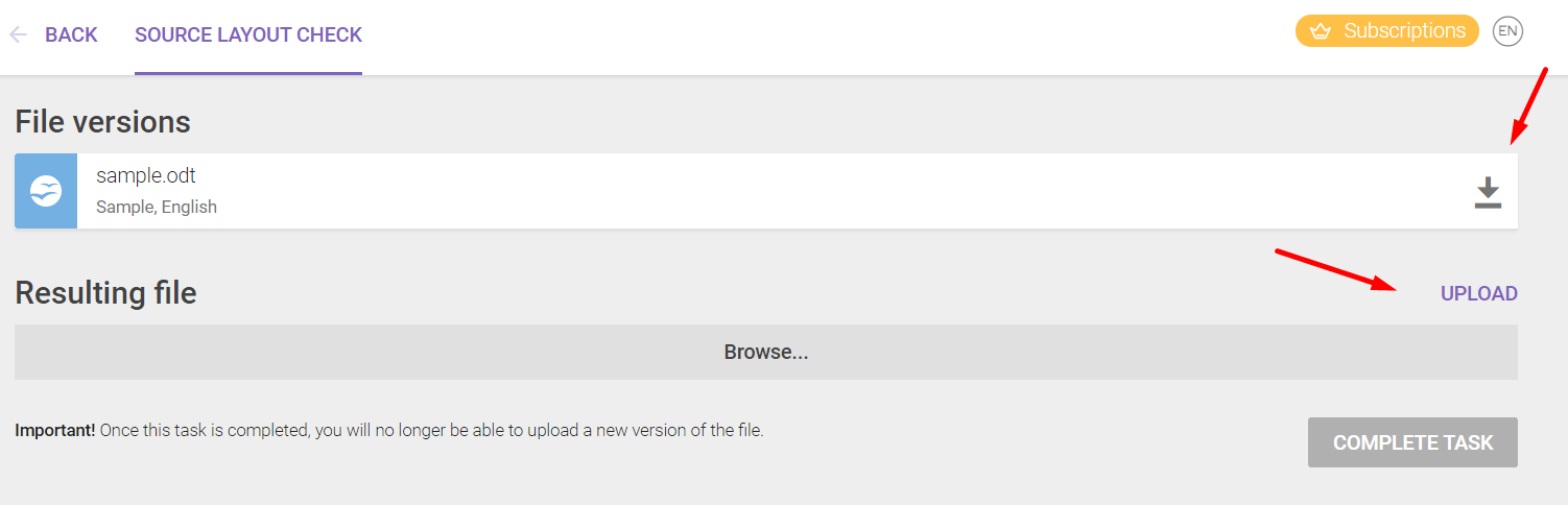 The Layout check page for the source document