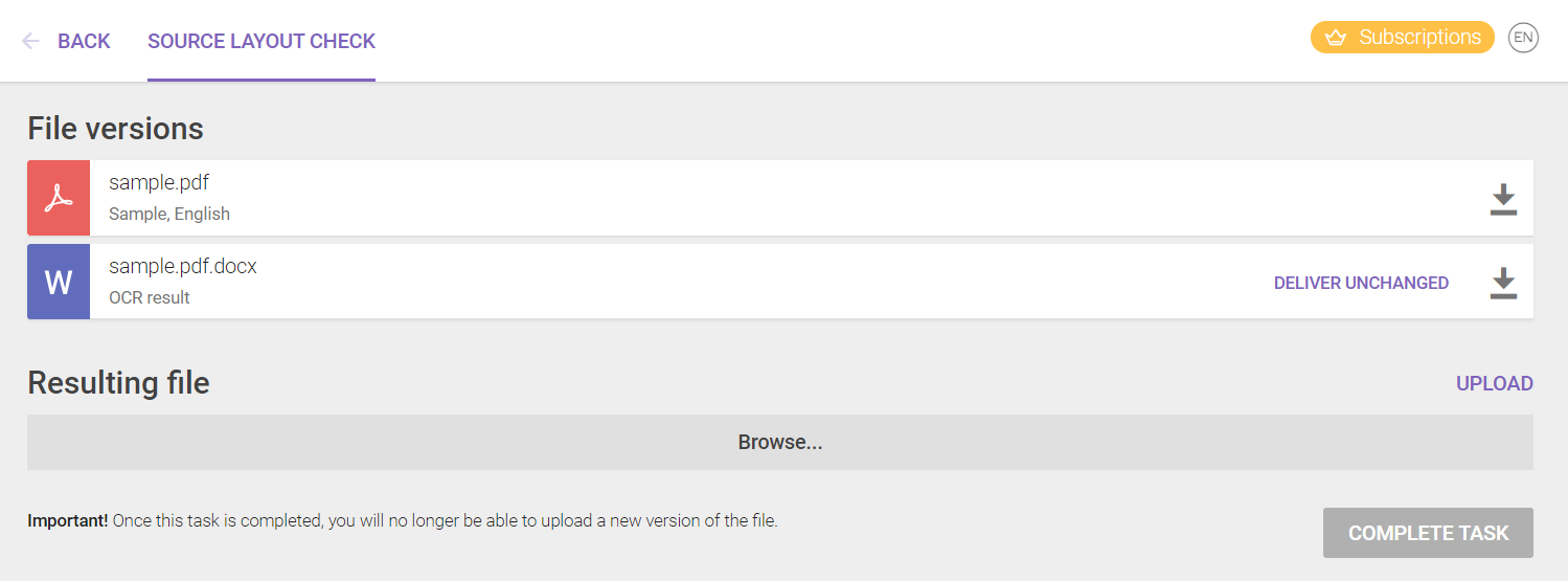Layout check page showing the extracted .docx file available for download or reuse