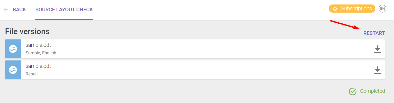 Option to restart the completed source layout check task