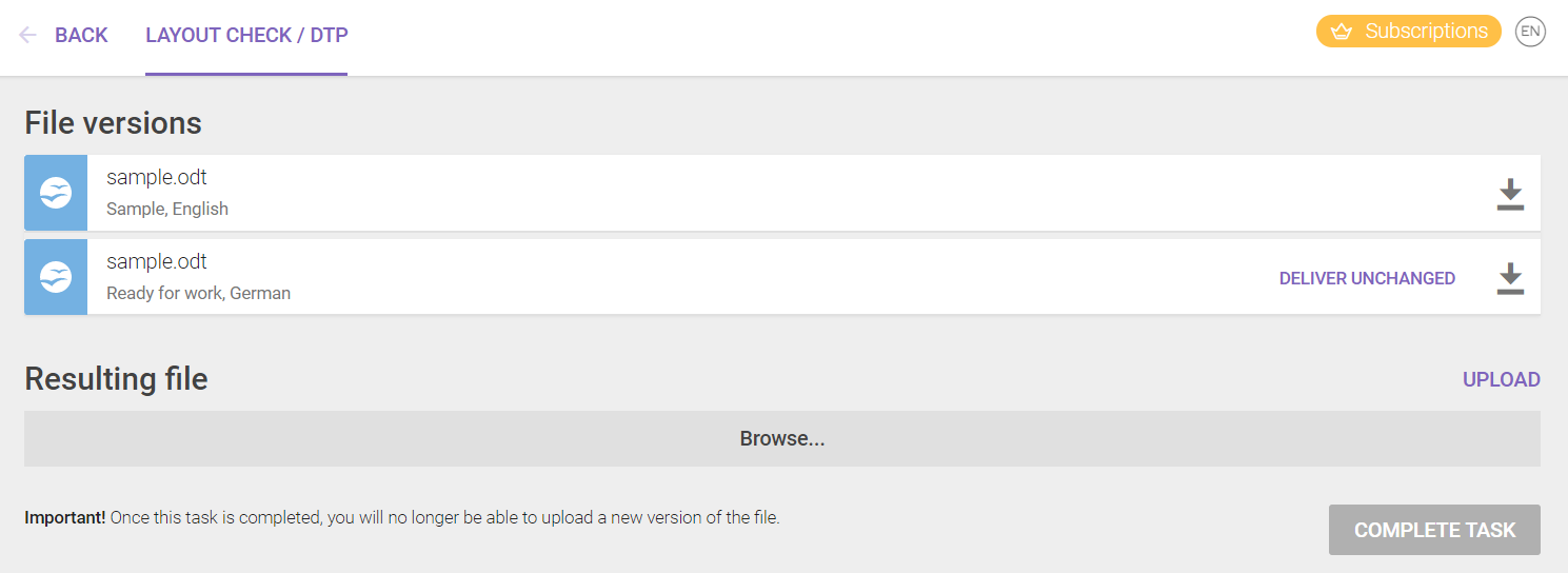 Layout check/DTP page showing both source and resulting files for comparison