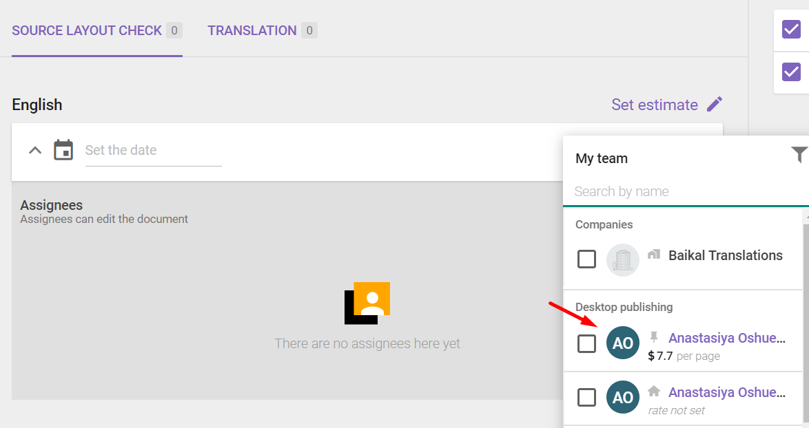 Task assignment list now showing the Marketplace freelancer