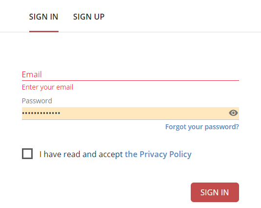 Client portal sign-in screen