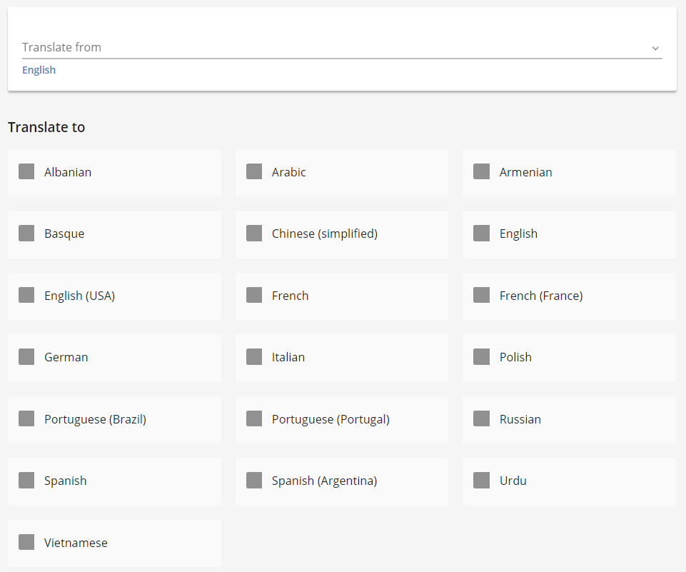 Language selection for uploaded files