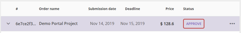 Cost estimate displayed on the client portal
