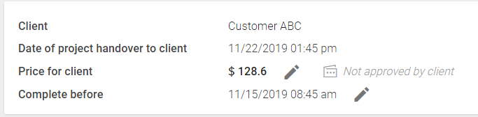 Project page in Smartcat showing estimate and approval status