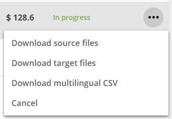 Download options for source, target, and multilingual CSV files