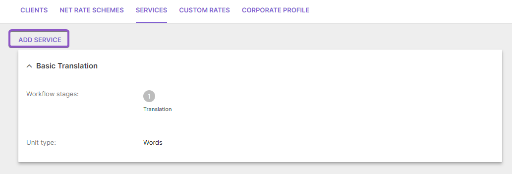 Services list with the Add service button at the top left
