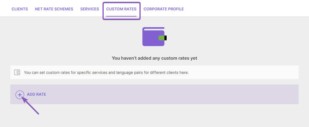 Custom Rates tab listing existing rates