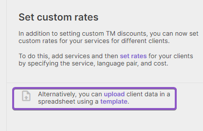 Upload option and template in the Services tab