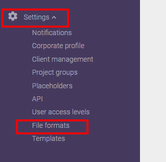 Settings section showing the File Formats option
