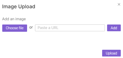 Dialog box for uploading an image file or adding an image link to a segment