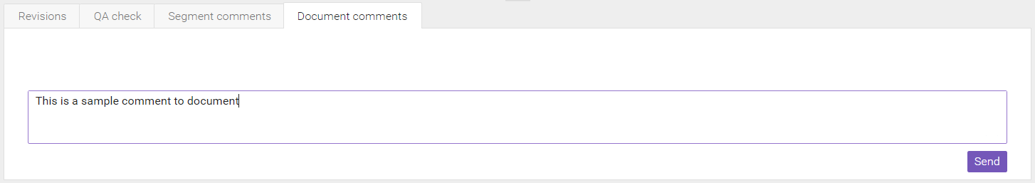 Document comments tab in the CAT editor with a message field