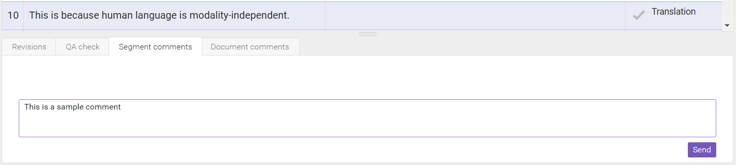 Segment comments tab showing a comment on a single segment