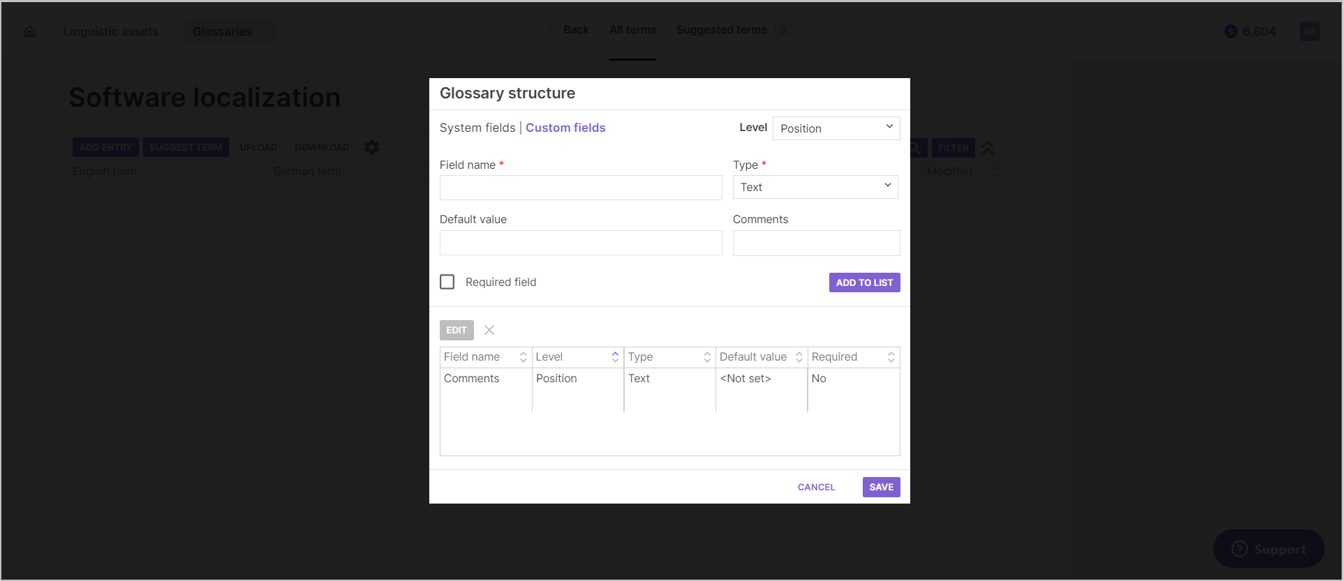 Adding fields to the glossary structure