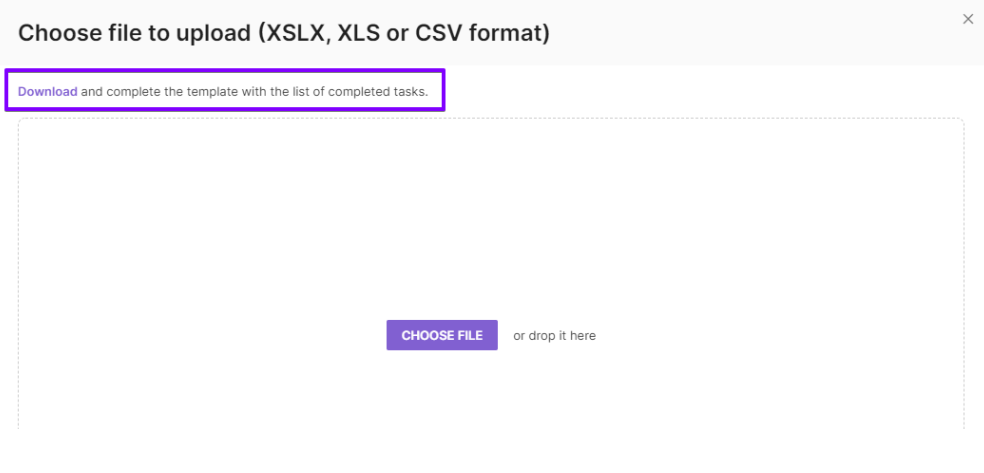 Import dialog with the Download button for the job register template