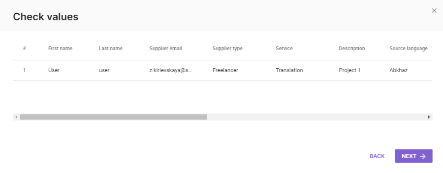 Review window listing imported supplier jobs with editable cells