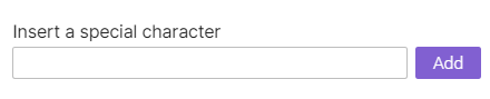 Add special characters field showing custom characters being entered