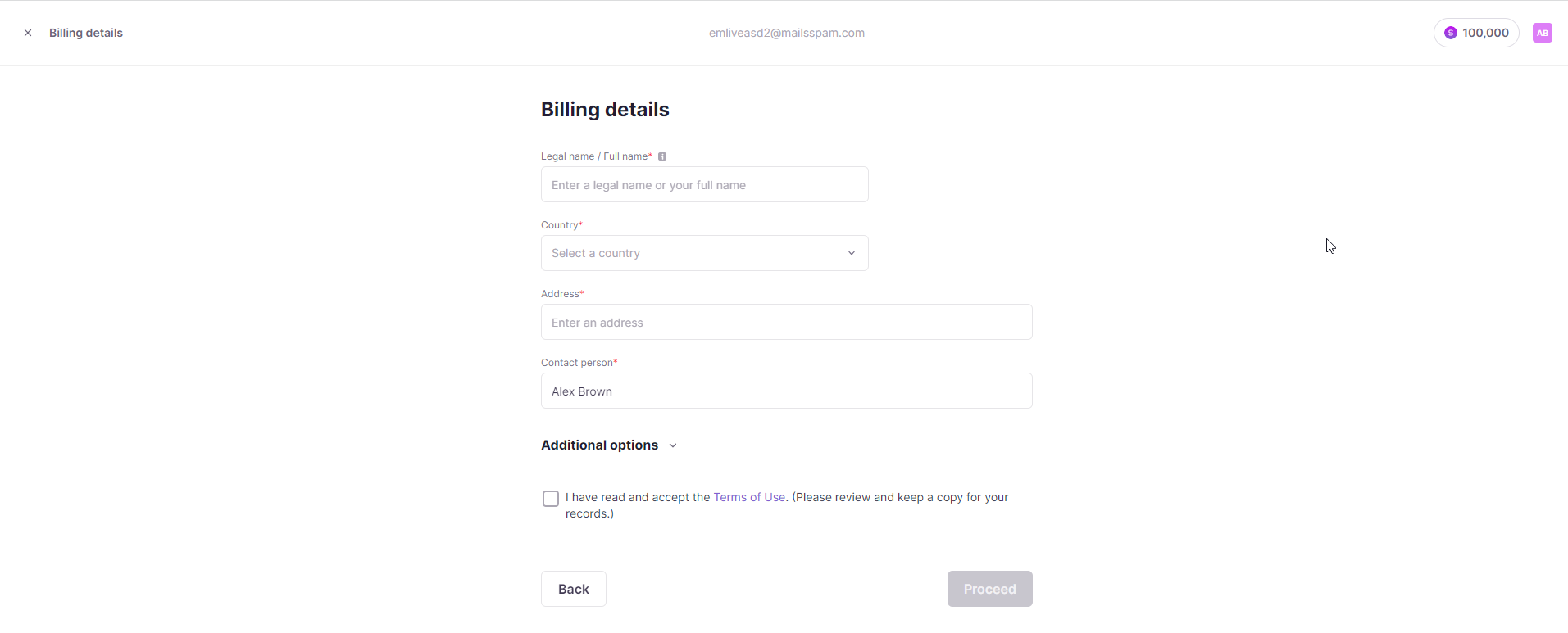 The billing details form in the invoicing settings
