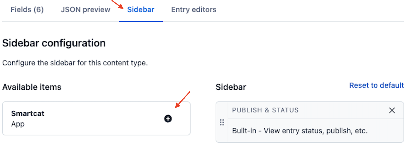 Contentful Sidebar tab with Smartcat Translator moved into the active sidebar column