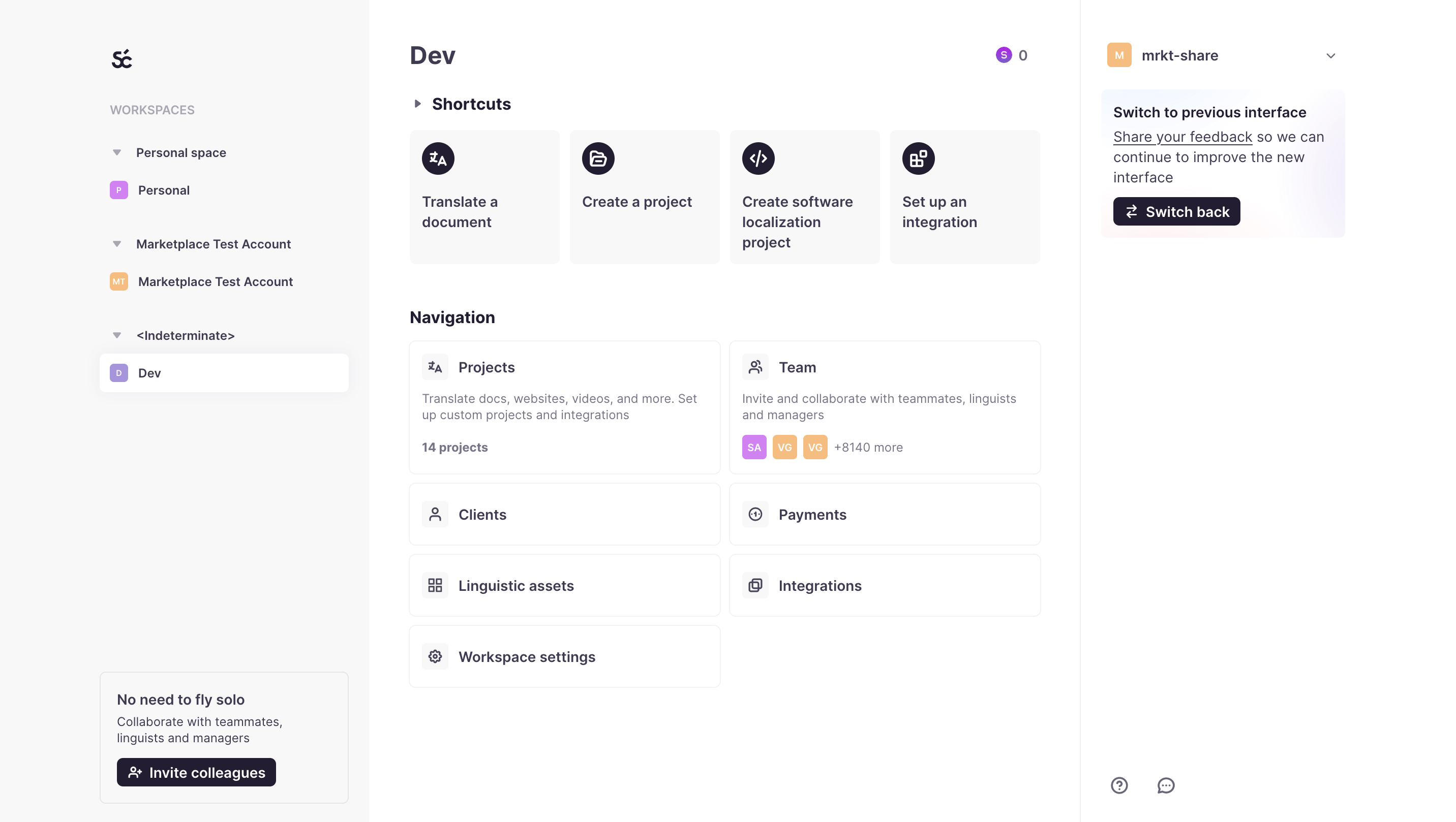 The Create software localization project option