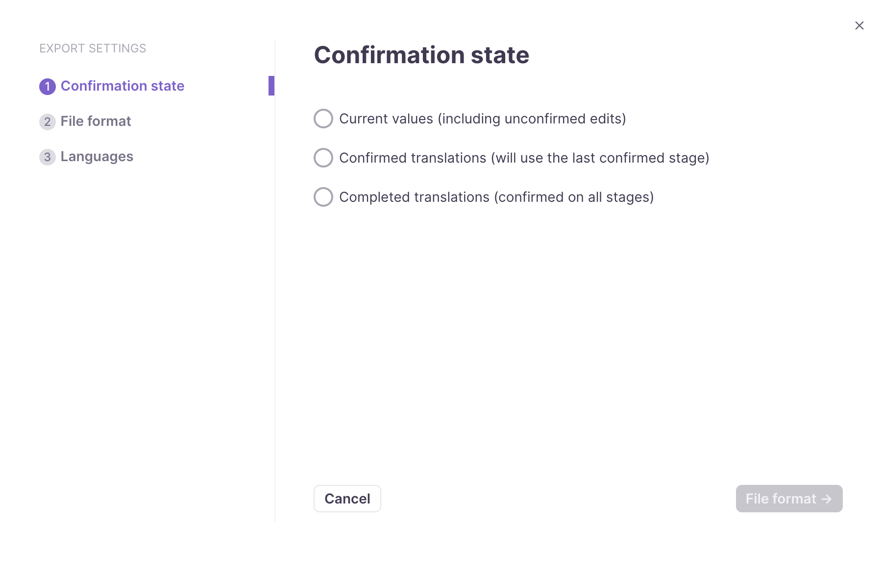 Dialog for selecting the confirmation state of segments