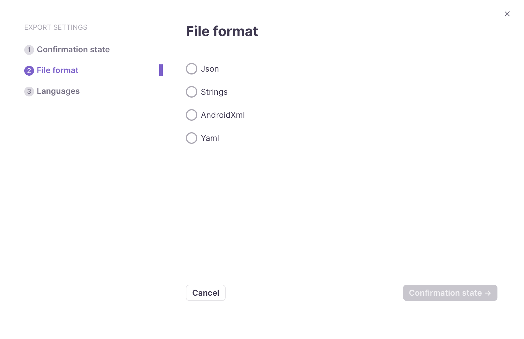 Dialog for selecting the export file format