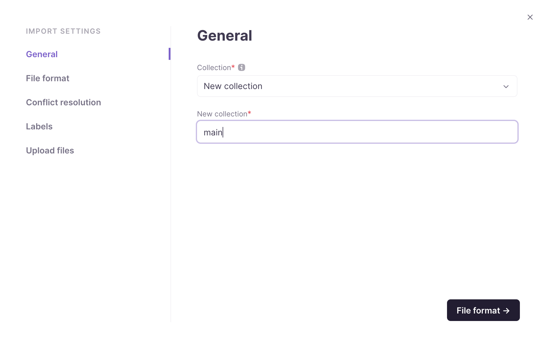Selecting or creating a collection for keys