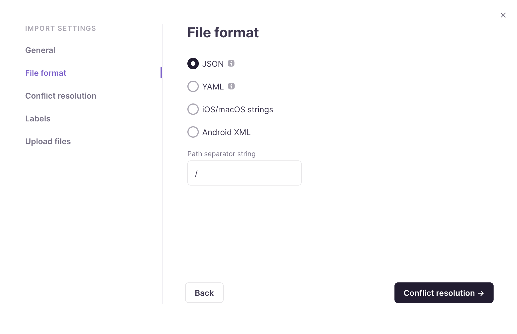 Choosing the file format for import
