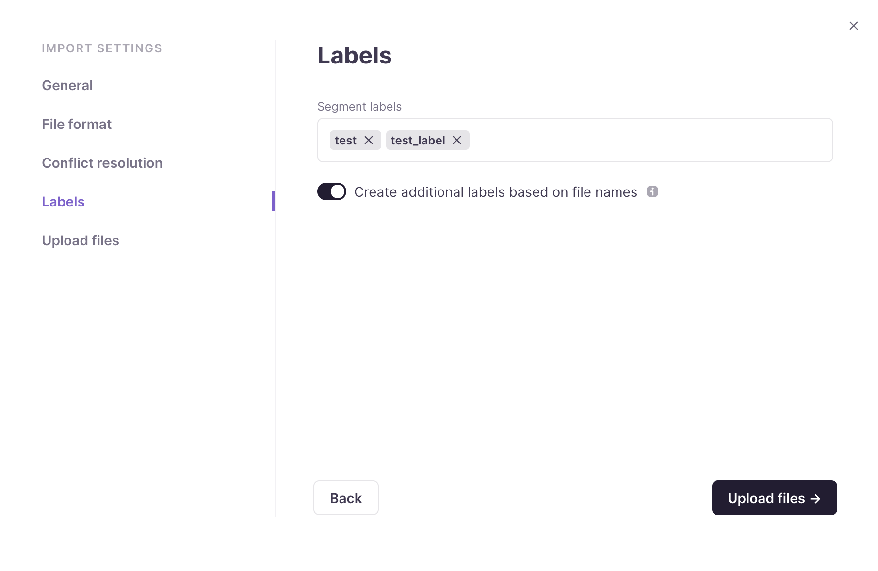 Adding labels to imported keys