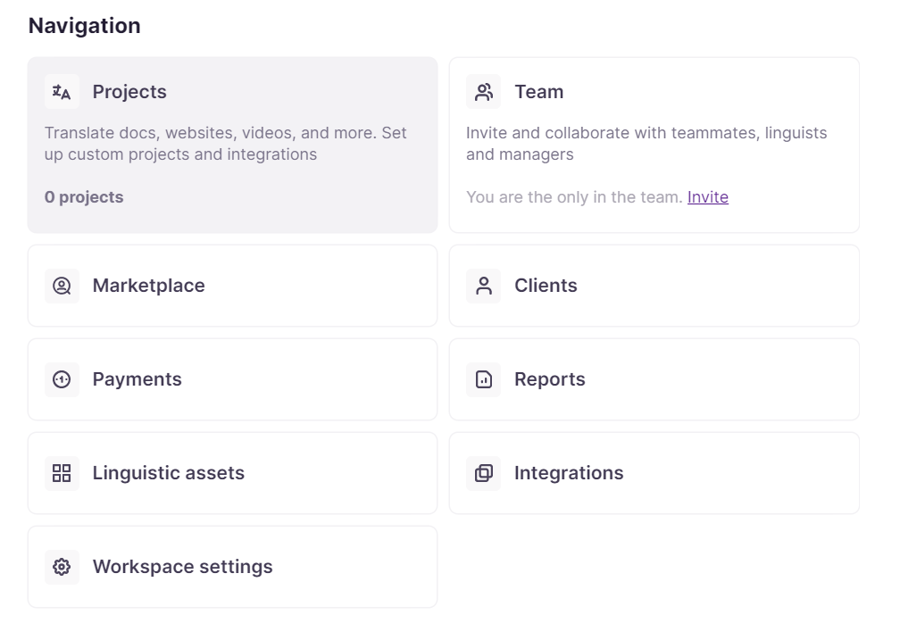 Payments tab in the Smartcat Workspace sidebar