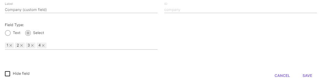 Drop-down menu type custom field configuration