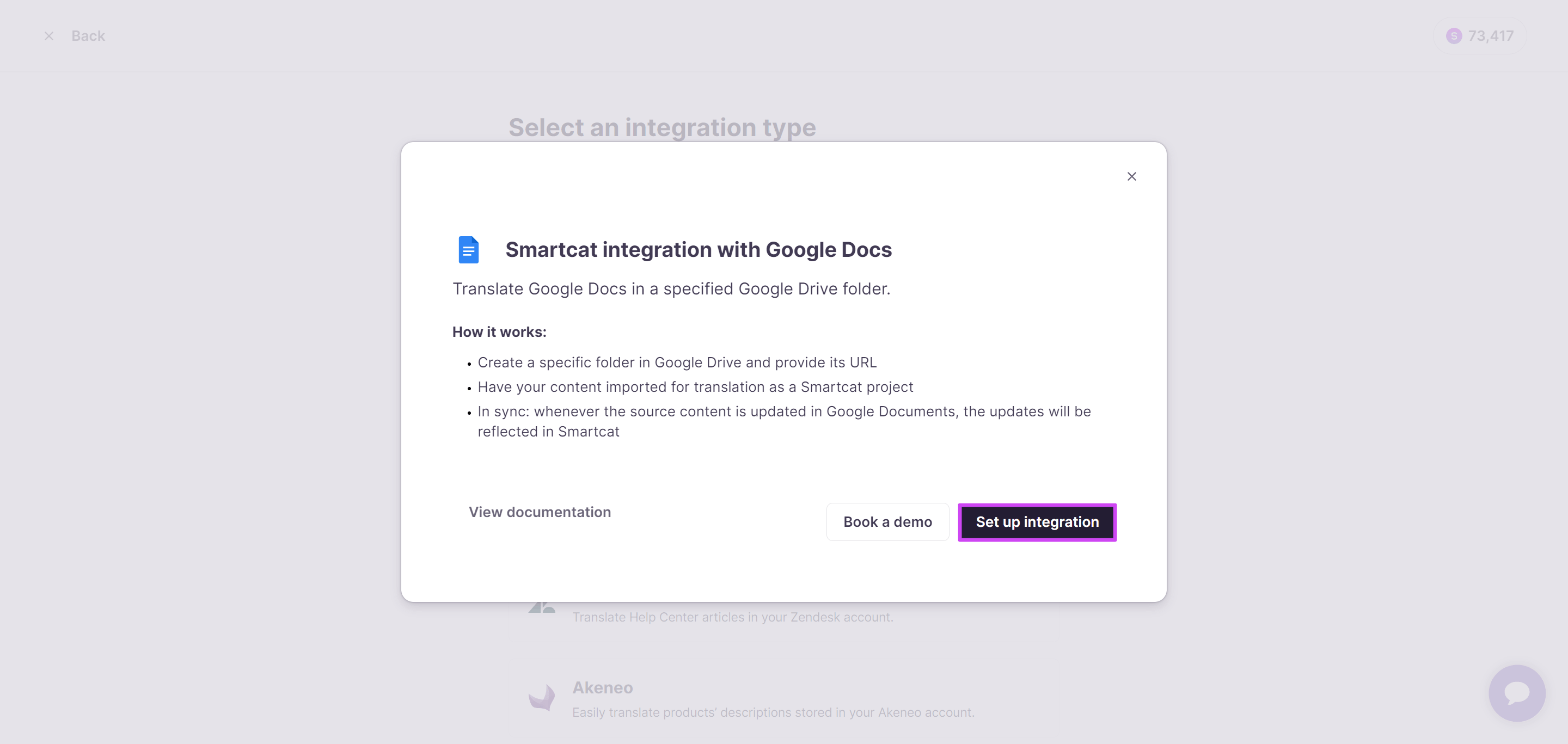 The Google Docs integration tile