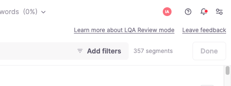 Learn more about LQA Review mode link in the top-right corner of the editor
