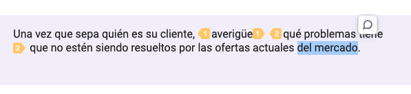 Selected translation text with the comment button appearing