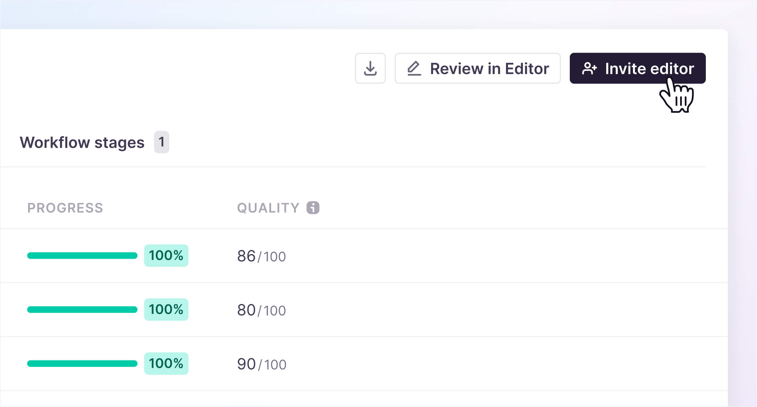 Segment-level view showing translation quality indicators in the editor