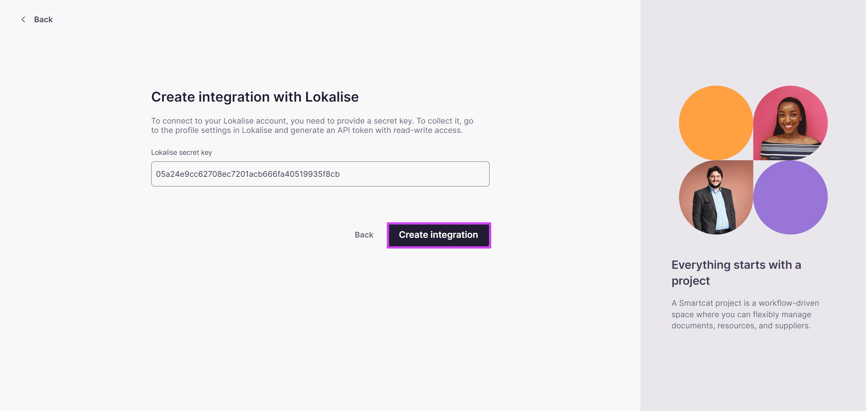 Pasting the Lokalise secret key