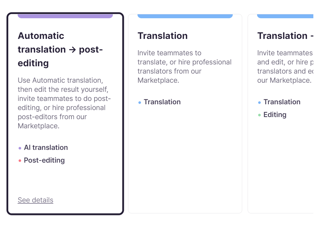 Standard translation engine selection in Smartcat