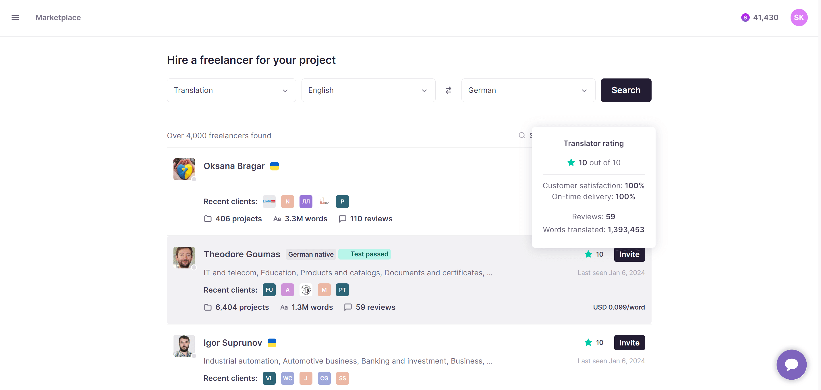 Marketplace linguist sourcing view