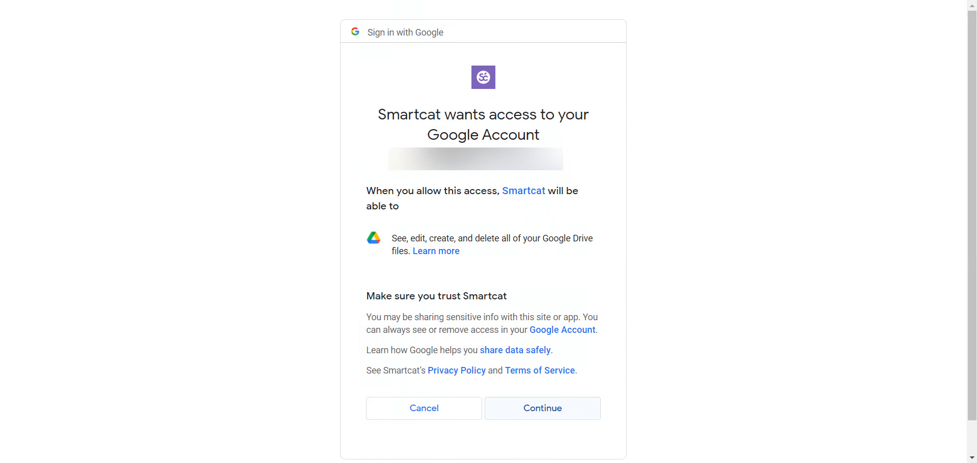 The Sign in with Google step