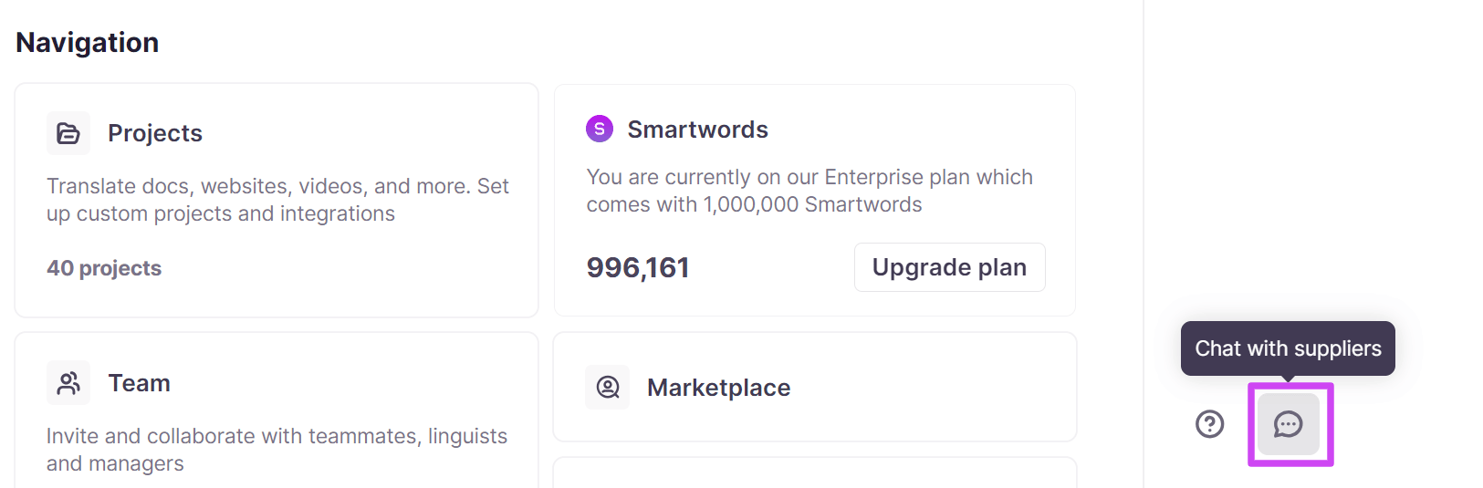 Chat access point at the bottom of the Workspace sidebar
