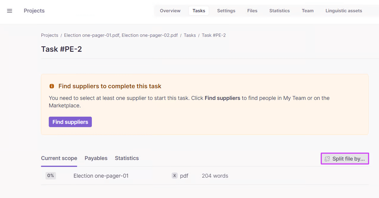 CAT editor showing a document assigned to multiple translators at the same stage