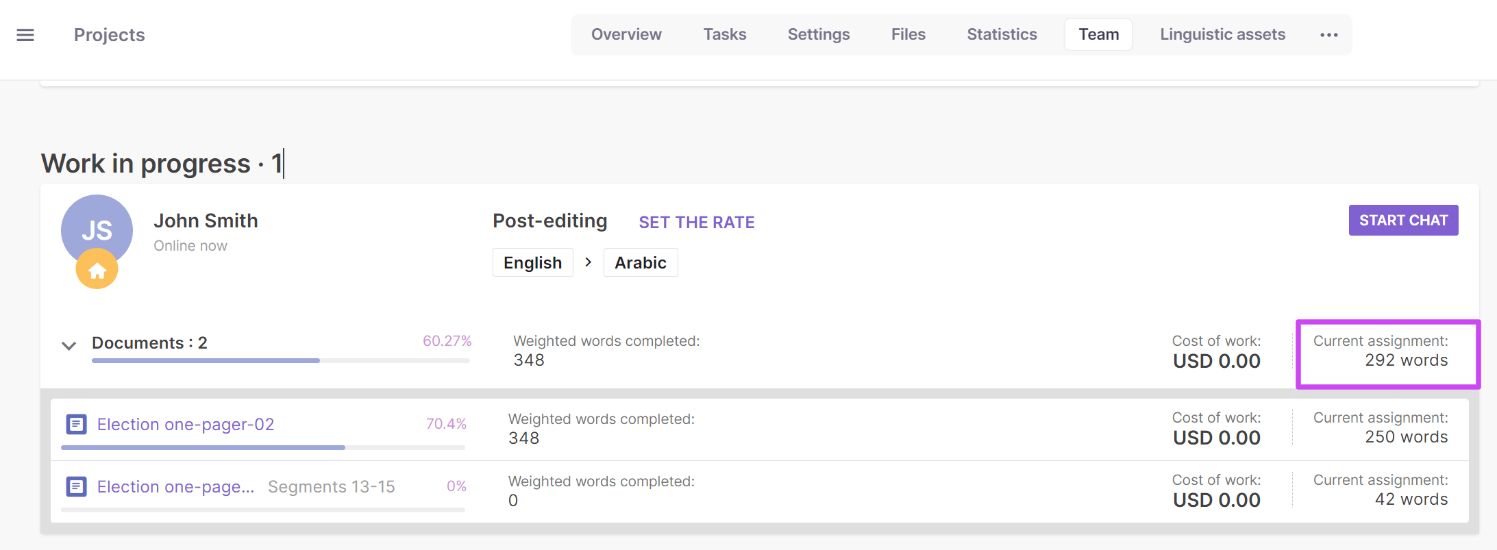 Assignment progress bar adjusted after a full document is assigned