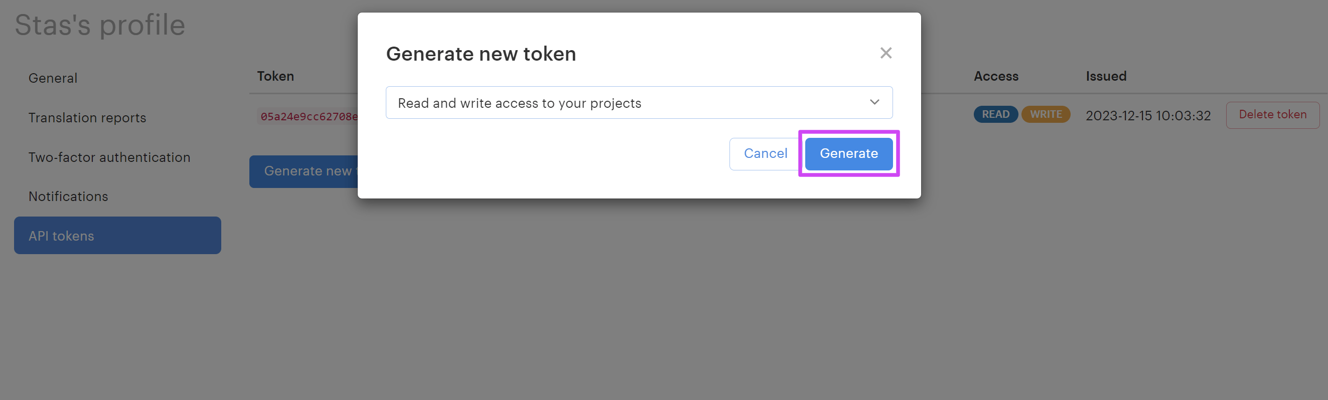Generating a new Lokalise API token