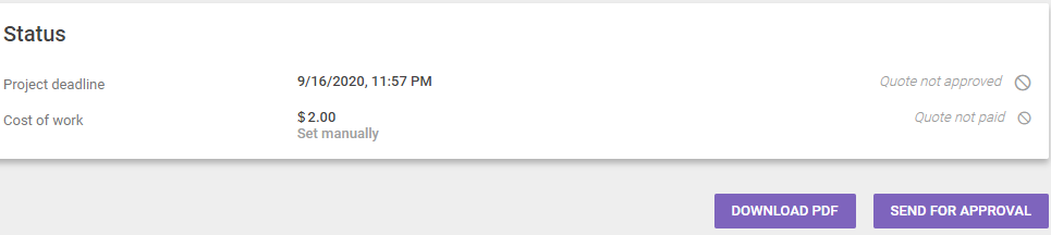 Formed quote ready to download or send for approval