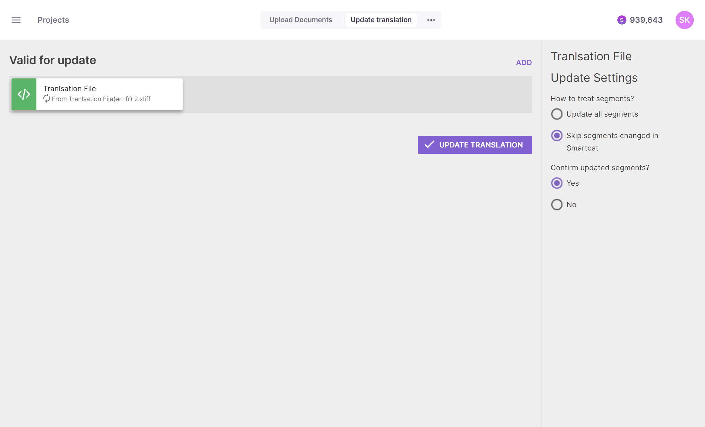 The XLIFF import settings wizard