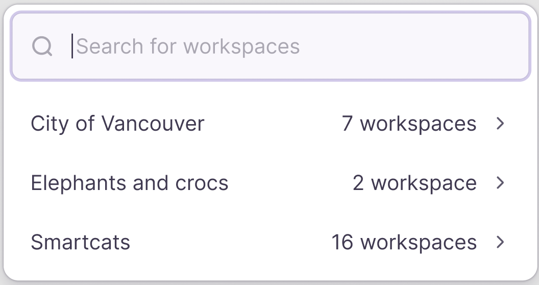 Workspace navigation sections shown in the sidebar